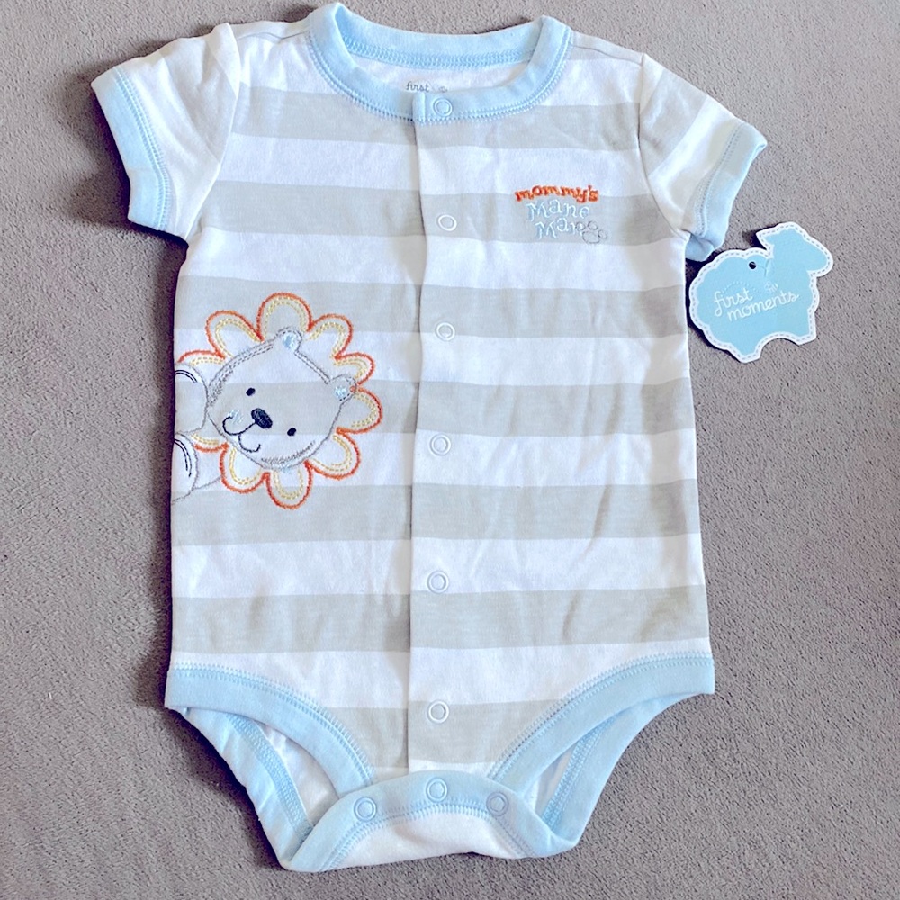 NWT First Moments 100% Cotton Mommy's Mane Man Layette Romper Baby Size 6 Months